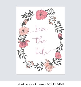 Save the date  for wedding with a frame of flowers