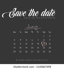 Save the date wedding invitation calendar