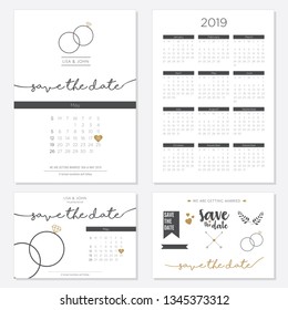 Save The Date Wedding Invitation Calendar 2019 Template Design