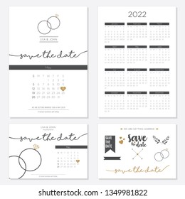 Save The Date Wedding Invitation Calendar 2022 Template Design