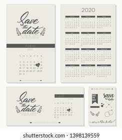 Save The Date Wedding Invitation Calendar 2020 Template Design