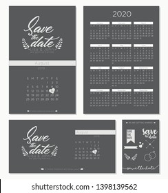 Save the date wedding invitation calendar 2020 template design