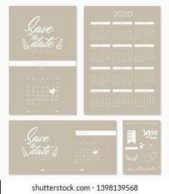 Save the date wedding invitation calendar 2020 template design