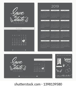 Save the date wedding invitation calendar 2019 template design