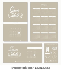 Save the date wedding invitation calendar 2019 template design