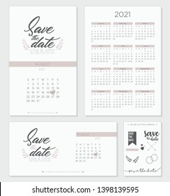 Save The Date Wedding Invitation Calendar 2021 Template Design