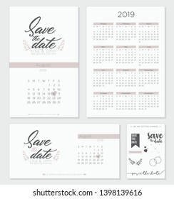 Save the date wedding invitation calendar 2019 template design