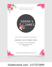 Save the date, wedding invitation card template with copper color flower floral background. Vector illustration.