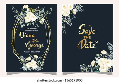 Save The Date, Wedding Invitation Card, Celebration Card, Invitation with Flower Background