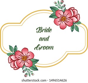 Save the date, for wedding invitation card bride and groom, with style of leaf flower frame elegant. Vector