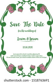 Save the date for wedding invitation card, with beautiful pink flower frame. Vector