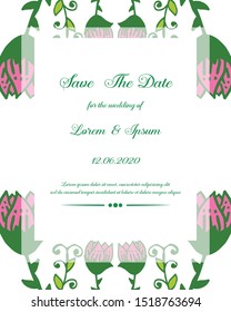 Save the date for wedding invitation card, with beautiful pink flower frame. Vector