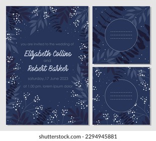 Speichern Sie das Datum, die Hochzeitseinladungskartenvorlage mit blühendem blühendem Hintergrund. Vektorgrafik.