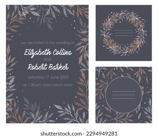 Speichern Sie das Datum, die Hochzeitseinladungskarte Vorlage mit pastellfarbenem floralem Hintergrund. Vektorgrafik.