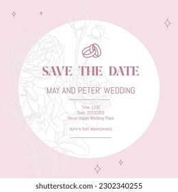 Save the Date wedding invitation card, Pink with Rose background vector