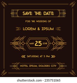 Save the Date - Wedding Invitation Card - Art Deco Vintage Style - in vector
