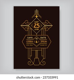 Save the Date - Wedding Invitation Card - Art Deco Vintage Style - in vector