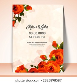 Save the Date, Wedding Invitation Card template design decorated with beautiful orange rose flowers.