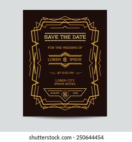 Save the Date - Wedding Invitation Card - Art Deco Vintage Style - in vector