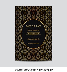 Speichern Sie das Datum - Einladungskarte für Hochzeiten - Art Deco Vintage Style - in Vektorgrafik