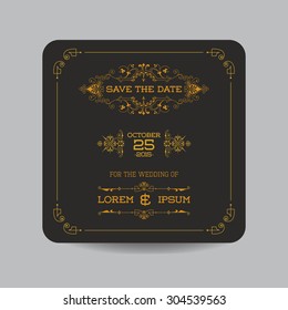 Save the Date - Wedding Invitation Card - Art Deco Vintage Style - in vector