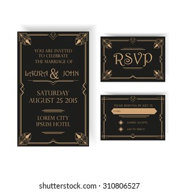 Save the Date - Wedding Invitation Card - RSVP - Art Deco Vintage Style