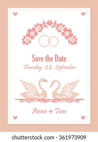 Save the Date. Wedding invitation card. Vector illustration.