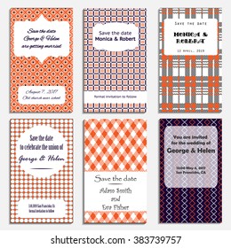 Save The Date, Wedding Invitation Card with orange checkered pattern