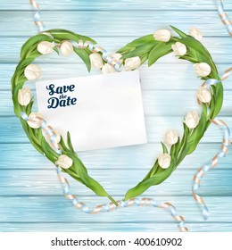 Save the date and wedding invitation card with tulips. EPS 10 vector file included