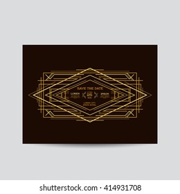 Guardar la fecha. Tarjeta de invitación de boda. Estilo Art Decó Vintage. Marco vectorial. Plantilla.  Ilustración Artdeco. Decoración.