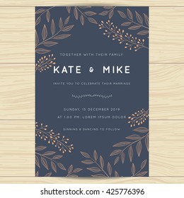Save the date, wedding invitation card template with copper color flower floral background. Vector illustration.