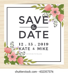 Save the date, wedding invitation card template decorate with flower floral wreath. Vintage style. Vector illustration.