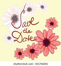 Save the date, wedding invitation card template with hand drawn flower. Minimal design. Vector illustration.