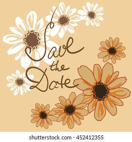 Save the date, wedding invitation card template with hand drawn flower. Minimal design. Vector illustration.