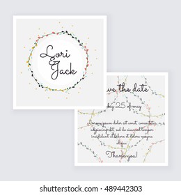 Save the date, wedding invitation card with wreath flower template. 
