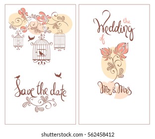 Save the date, wedding invitation card / Classic vector ornaments for invitation with birds
