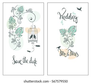 Save the date, wedding invitation card / Classic vector ornaments for invitation with birds