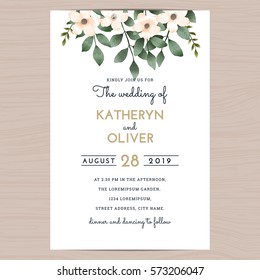 Save the date wedding invitation card template with flower floral leaf. Vector illustration.