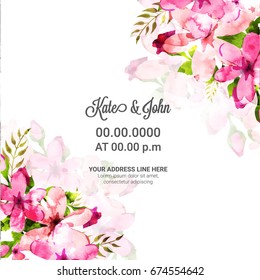 Save the Date, Wedding Invitation Card design decorated with beautiful pink watercolor flowers.