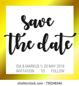 Save The Date Wedding Invitation Card Gold Background Vector Calligraphy