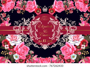 Save the date, wedding invitation card with hand drawn flower template