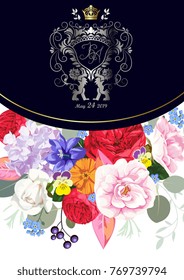 Save the date, wedding invitation card with hand drawn flower template