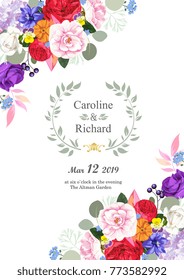 Save the date, wedding invitation card with hand drawn flower template