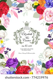 Save the date, wedding invitation card with hand drawn flower template