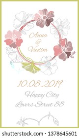 'Save the date' wedding invitation cards with flower background, hand drawn floral elements. Vector design template.