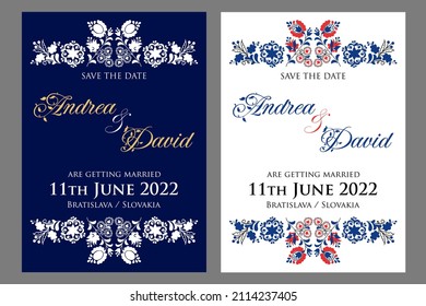 Save the date - wedding invitation cards with Slovak folklore ornaments