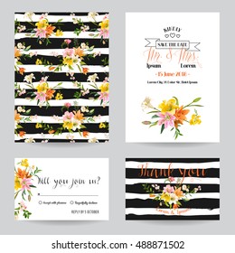 Save the Date - Wedding Invitation or Congratulation Card Set - Summer Lily Floral Theme - in Vector