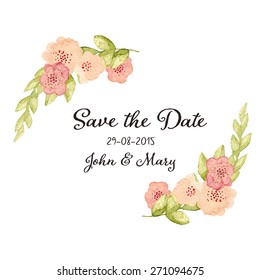 Save The Date or Wedding Invitation, Hand drawn wreath with ranunculus flowers eps10 