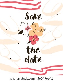Save the date wedding invitation labels. Vector hand drawn lettering.