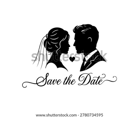 Save The Date Wedding Invitation With Romantic Bride And Groom Silhouette
